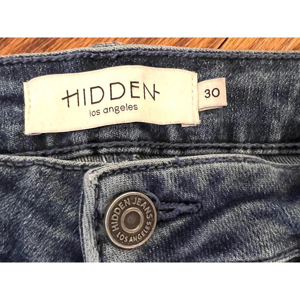 HIDDEN LOS ANGELES Women Blue Denim Flare Jeans Size 30 High Rise Raw Hem - Picture 8 of 12